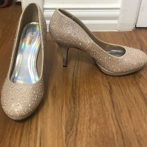 Silver slipper gold rhinestone heels